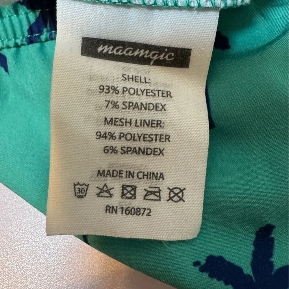 Maamgic Men's Swim Trunks Green Blue‎ Palm Trees L/XL
